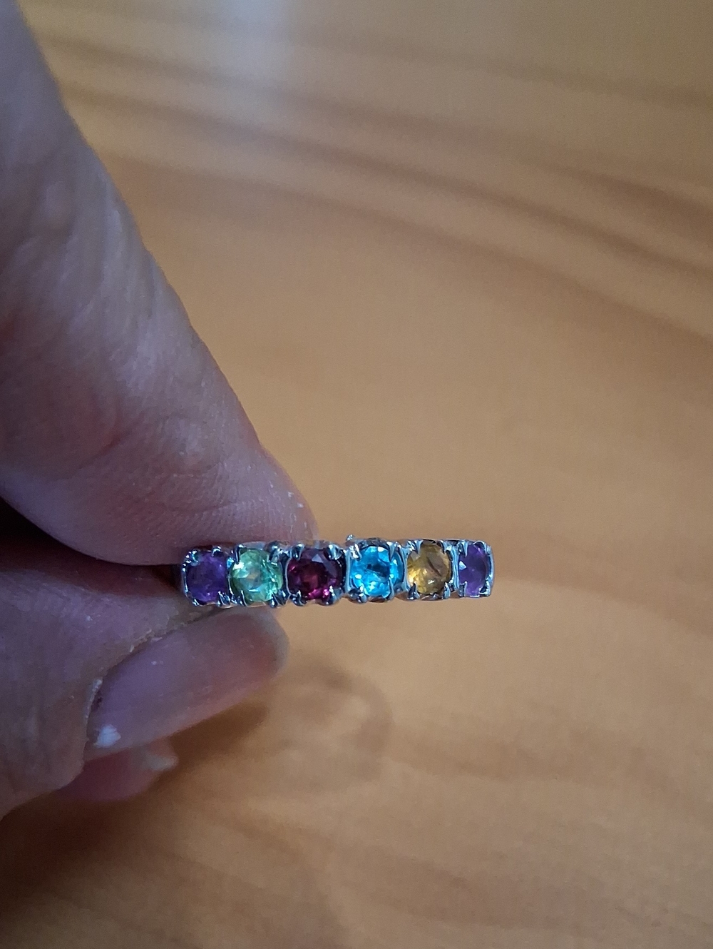 Multi-Gem Sterling Silver Rainbow Band Ring - Women Jewelry